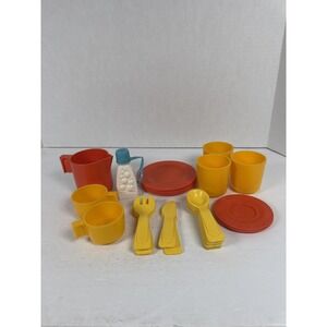 Vintage Fisher-Price F-P Toys Dishes Tea Set Lot Cups Plates Utensils Soap